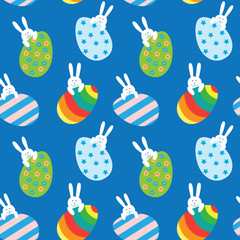 Easter seamless pattern with bunnies and eggs