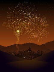 Fireworks over a village