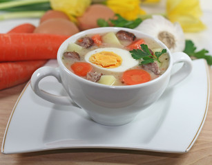 white borscht with eggs and sausage