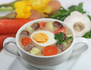 white borscht with eggs and sausage