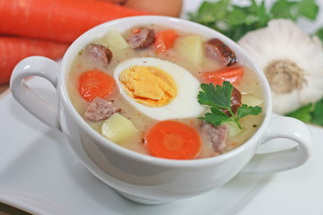 white borscht with eggs and sausage