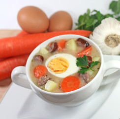 white borscht with eggs and sausage