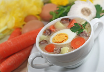 white borscht with eggs and sausage