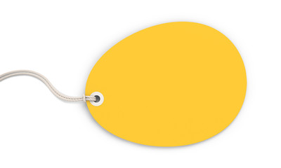 Yellow egg-shaped tag on white background