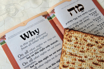 Fototapeta premium Traditional Jewish Matzo Sheets on a Passover Seder Table.