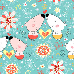floral pattern with lovers mice © tanor27