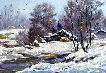 Obraz na płótnie Canvas Mały dom w miejscowości zimą