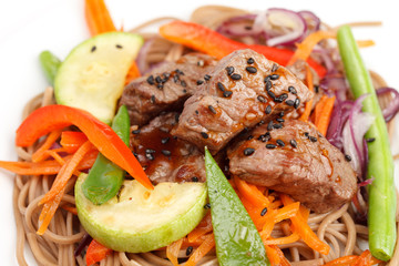 meat with vegetables and noodles
