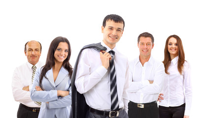 business man and his team isolated over a white