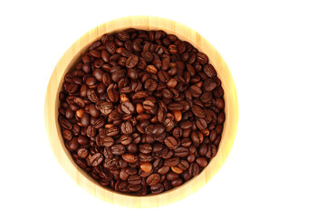Plate with coffee beans isolated on white