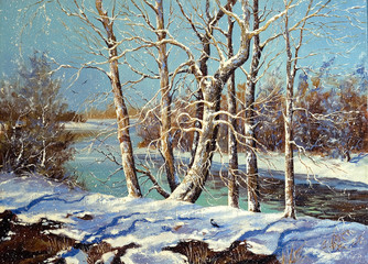 Fototapeta na wymiar Zimowy krajobraz na brzegu rzeki