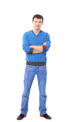 Fototapeta premium Full length portrait of a stylish young man standing with