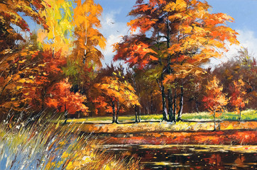 Naklejka na ściany i meble Jesienny krajobraz na brzegu rzeki