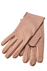 Female leather gloves on a white background