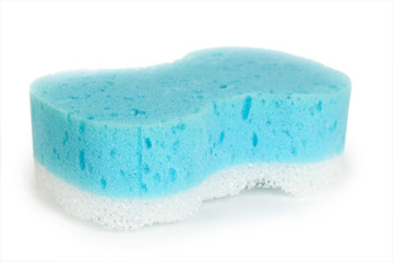 blue and white bath sponge isolated