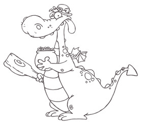 Outlined Dragon Leprechaun Holding A Mace And Pot Of Gold