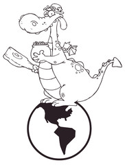 Outlined Dragon Leprechaun On A Globe