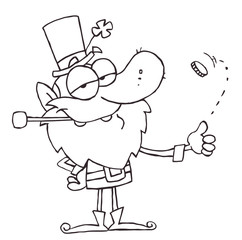 Outlined Leprechaun Flipping A Coin