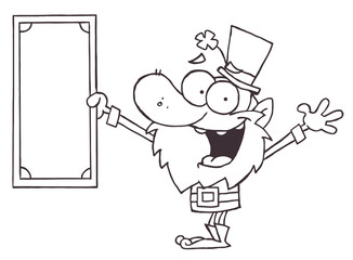 Outlined Wealthy Leprechaun Holding A Dollar Bill