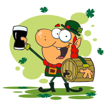 Leprechaun Toasting Carrying A Keg And Toasting With A Glass