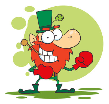 Leprechaun Boxing With A Pipe In His Mouth