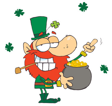 Leprechaun Holding Up His Middle Finger Of A Pot Of Gold