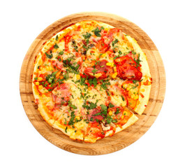 Tasty Italian pizza over white