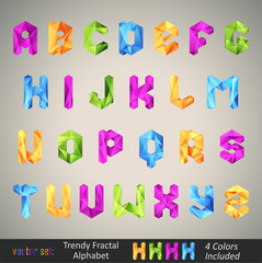 Naklejka premium Trendy Colorful Fractal Geometric Alphabet.
