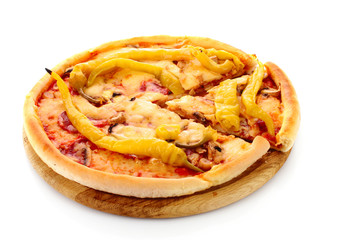 Tasty Italian pizza over white
