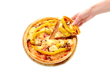 Tasty Italian pizza over white