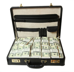 case full of dollar on white background