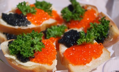 Sandwiches with red roe