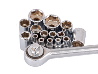 Exagonal socket wrench toolbox, isolated on white background