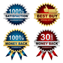 Vector Set of Gold and SIlver Seals - Badge, Money Back, Best Buy, Sale Icons Collections