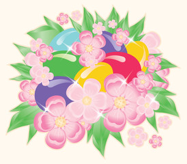 Easter eggs and flowers. vector illustration