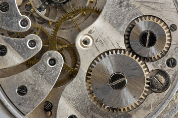 Fototapeta na wymiar Close up view of old clock's gears .