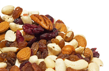 Close up of mixed nuts with raisins