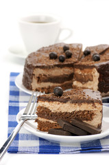 Homemade chocolate cake and coffee