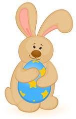 Easter Bunny with  colored eggs. Easter card
