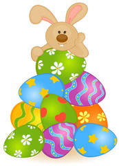 Easter Bunny with  colored eggs. Easter card
