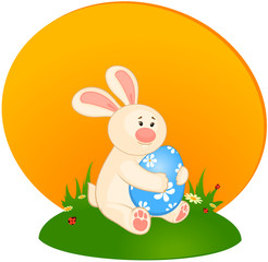 Easter Bunny with  colored eggs. Easter card