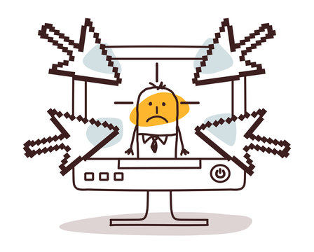 businessman on computer and cyberbullying