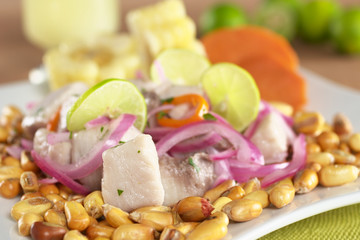 Peruvian-style ceviche made out of raw mahi-mahi fish
