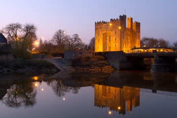 Bunratty castle in west Ireland at dusk