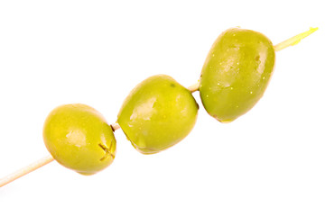 three green olives isolated on white