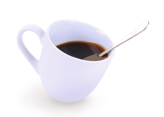 blue cup with black coffee isolated on white