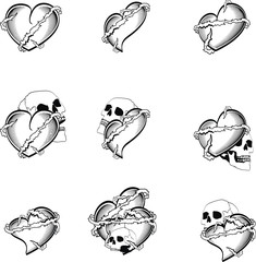 Fototapeta premium black hearts tattoo skulls pack collection in vector format 