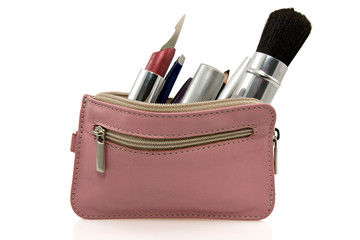 pink cosmetic bag on a white background