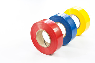 Adhesive insulating tapes are isolated on a white background