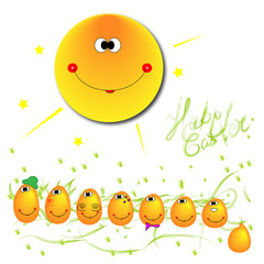 The sun illuminates Easter eggs